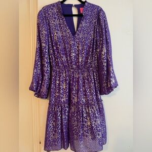 Lilly Pulitzer Purple Sundress with V-Neck and Bishop Sleeves